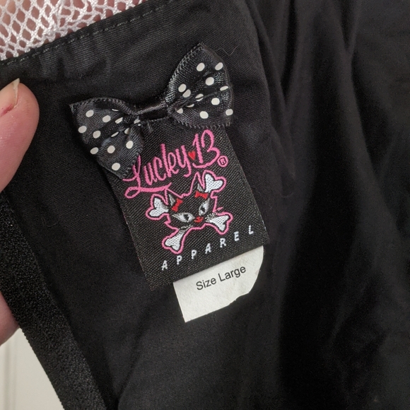 Lucky 13 Tiki Skull Halter Dress Stripes  L - Picture 6 of 10